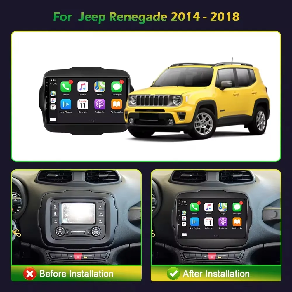 Android 14 Car Radio For Jeep Renegade 2016 2017 2018 2019 2020 Auto CarPlay Video Multimedia Player WIFI 2din Navigation Gps