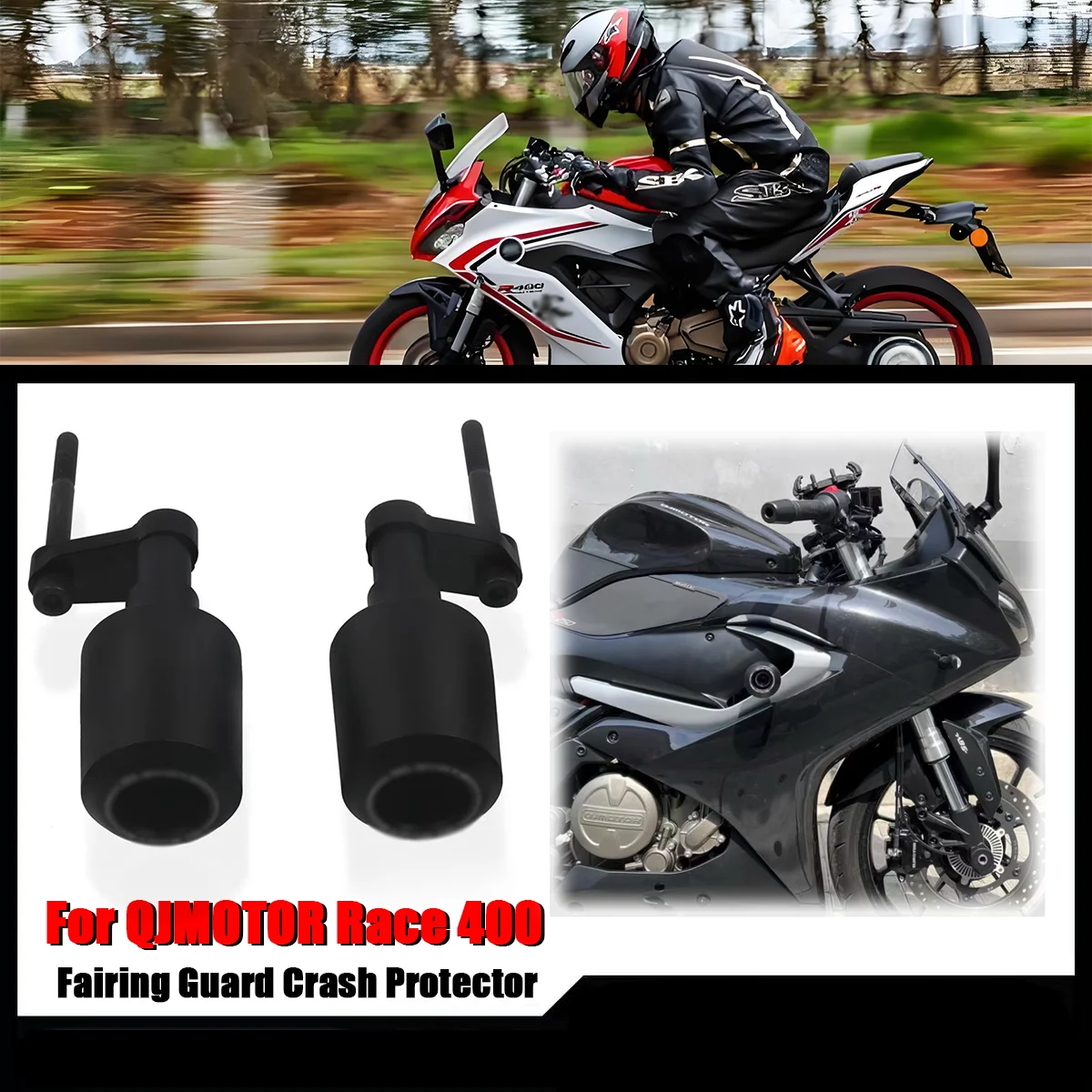 

Motorcycle Falling Protection Frame Slider Fairing Guard Crash Protector For QJMOTOR Race 400