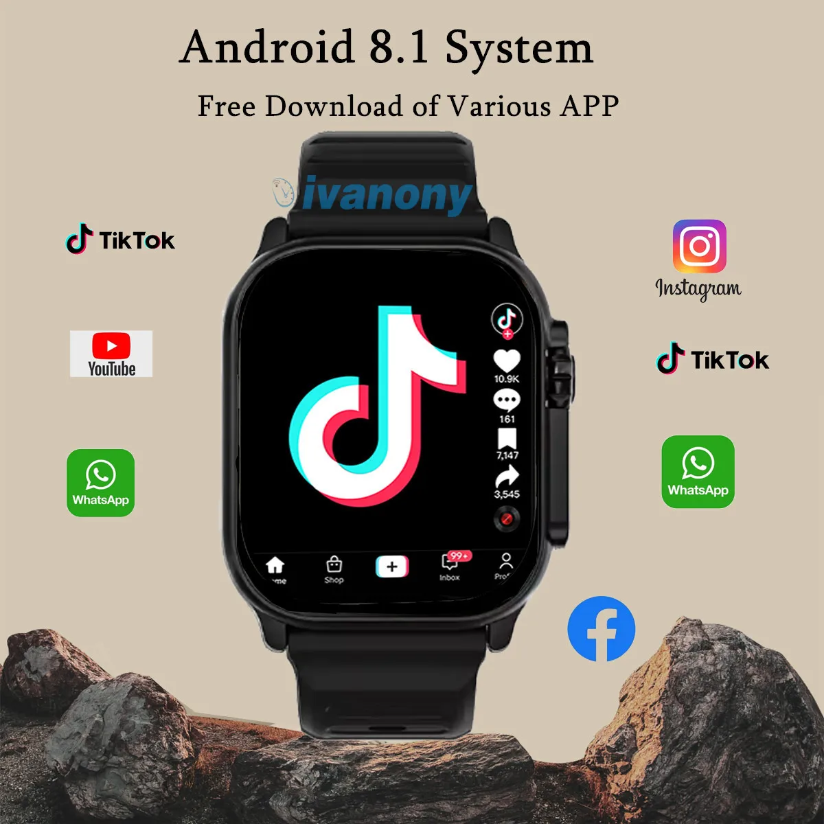 4G Smart Watch Android SIM Card 128GB Global Version 1280mah Battery WIFI GPS Google Play Store APP Download 180° Rotary Camera