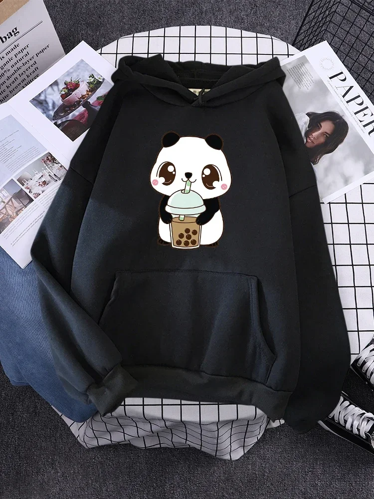 

Womens Oversized Loose Sweatshirts Women Hoody Little Panda Drinking Milk Tea Print Hoodie Streetwear Cute Winter Clothes