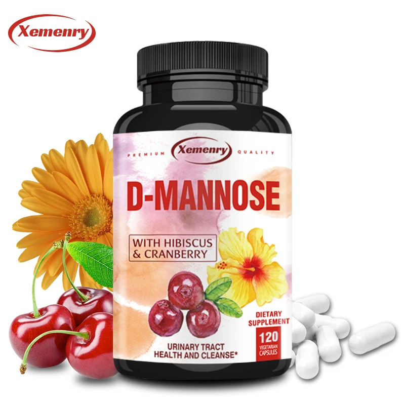 Premium Mannose Capsules Organic Cranberry Fruit Powder and Hibiscus for Natural Cleansing, Rapid Detoxification Rinse