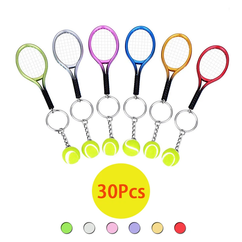 

30Pcs Mini Tennis Keychain Fashionable Tennis Key Ring for Sport Lovers Team Car Keyring