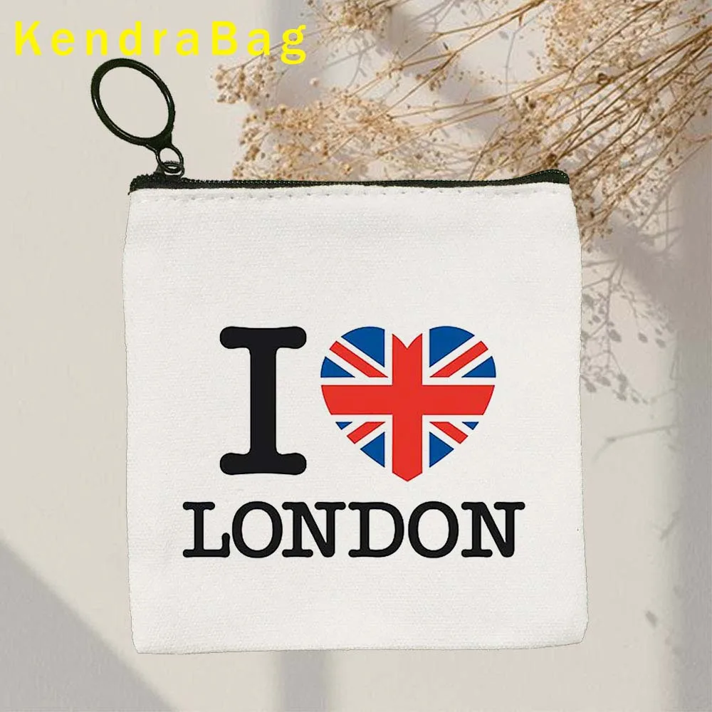 London England Flag Map United Kingdom Bus Big Ben Bridge Phone Booth Key Coin Purse Canvas Bags Pouch Cotton Cute Wallet Gifts