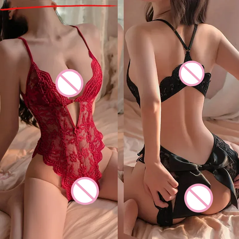 

Women Sexy Underwear Set Lace Fishnet Bodysuit Lingerie Floral Perspective Sleepwear Transparent Lingerie Set One-Piece Bra Sets