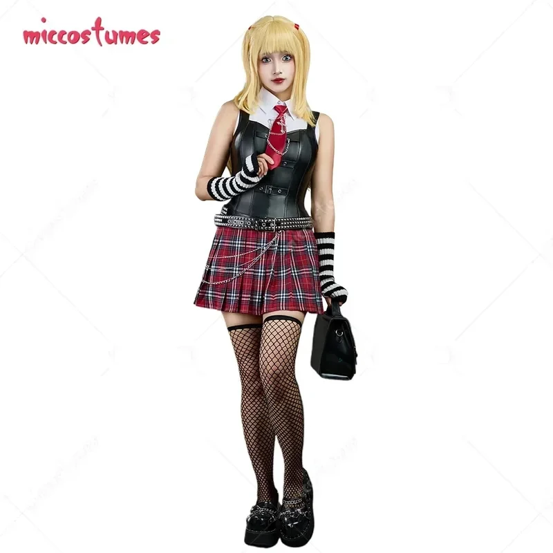 Disfraz de Cosplay de Misa de Haikyuu para Mujer, Conjunto de Camisa y Chaleco con Falda Roja a Cuadros y Cadena en la Cintura, Disfraz de Halloween Cospla3'd,5;h.9/