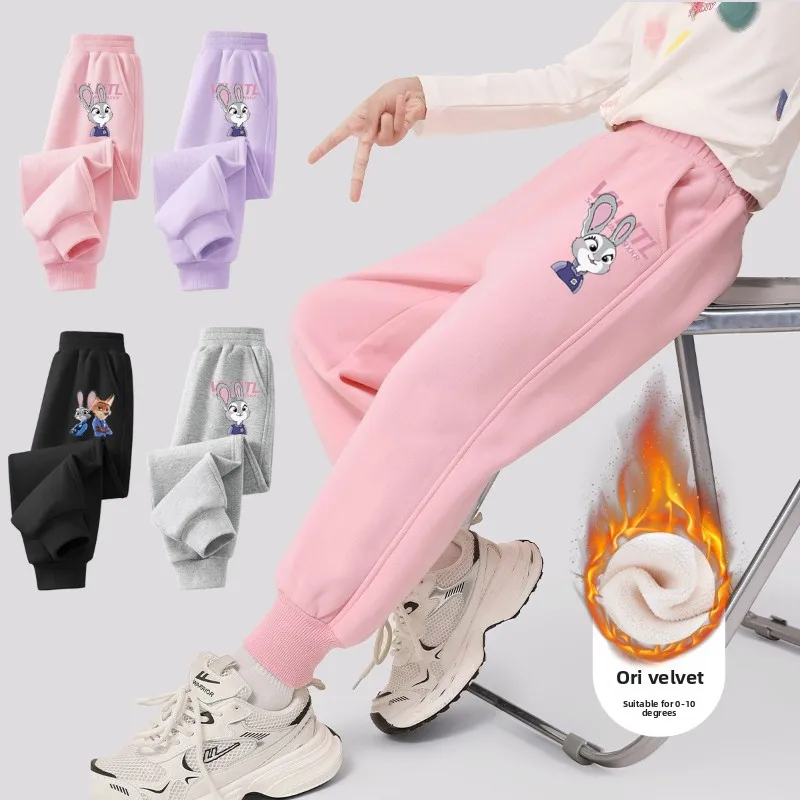 

Girls Fleece-Lined Pants, Thick All-in-One Winter Trousers Trendy Kids Sweatpants
