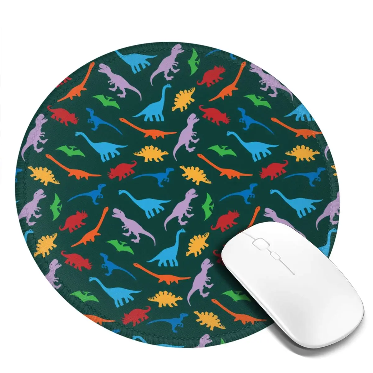 Animal Silhouette Mouse Pad Colorful Dinosaur Print Colorful Round Mousepad Waterproof Mouse Mats For Office Home Computer