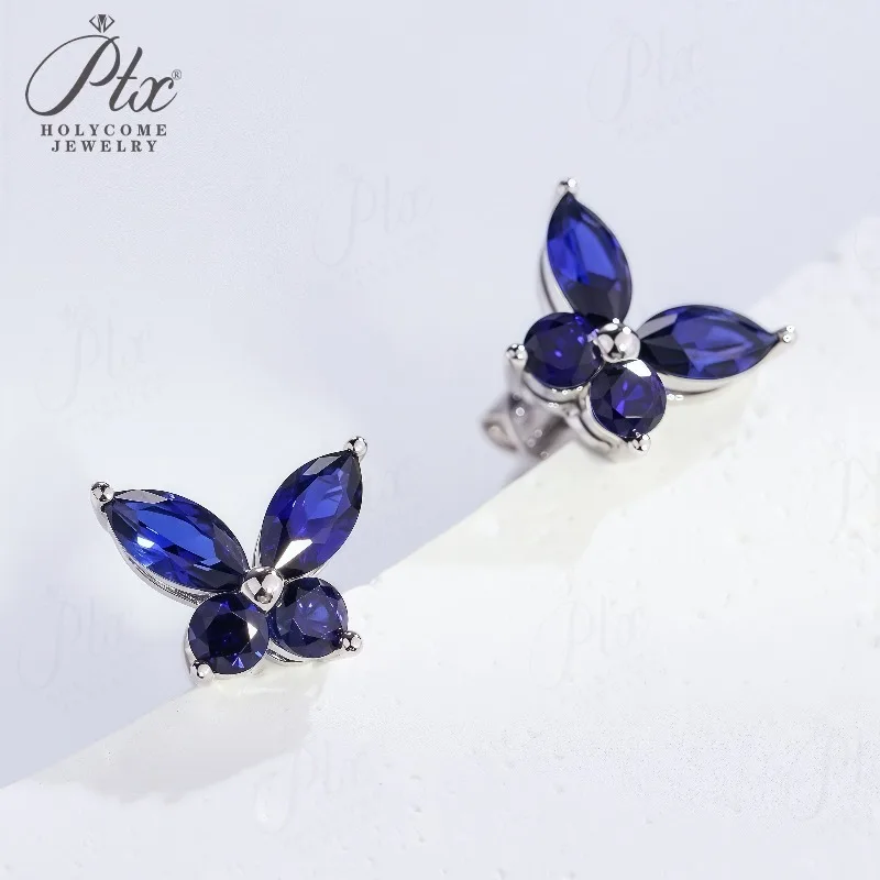 

Sapphire Stud Earrings Butterfly Shape 925 Sterling Silver Hypoallergenic Piercing Charms ​Factory Outlet Bridal Jewelry Wedding