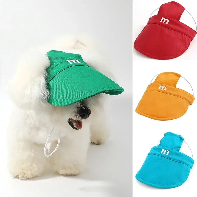 Pet Dog Sun Hat Fashion Solid Color Polyester Soft and Comfortable Adjustable Sun Hat M Word Embroidery Pet Hat S-L