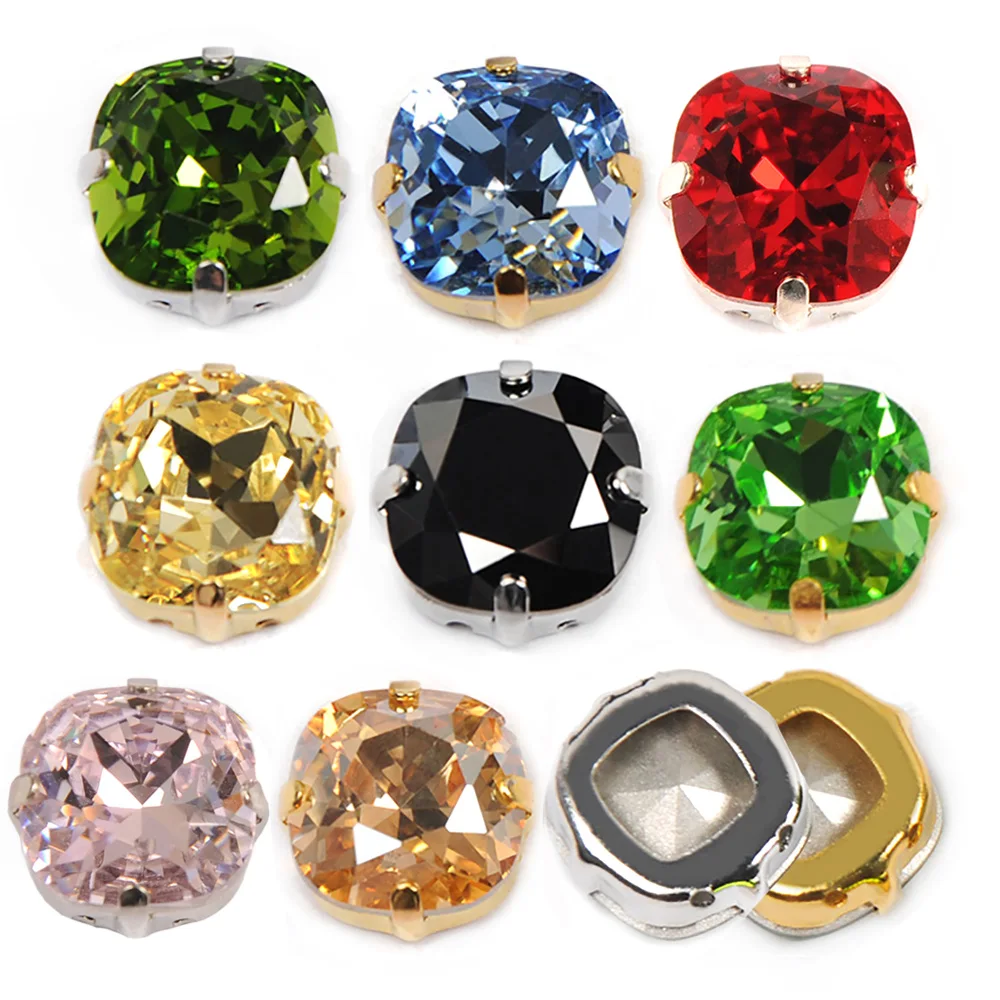 Cushion Cut Sew On  Rhinestones With Claws Pointback Crystals DIY Jewelry Decorations Glass Diamond Beads For Clothes Dress