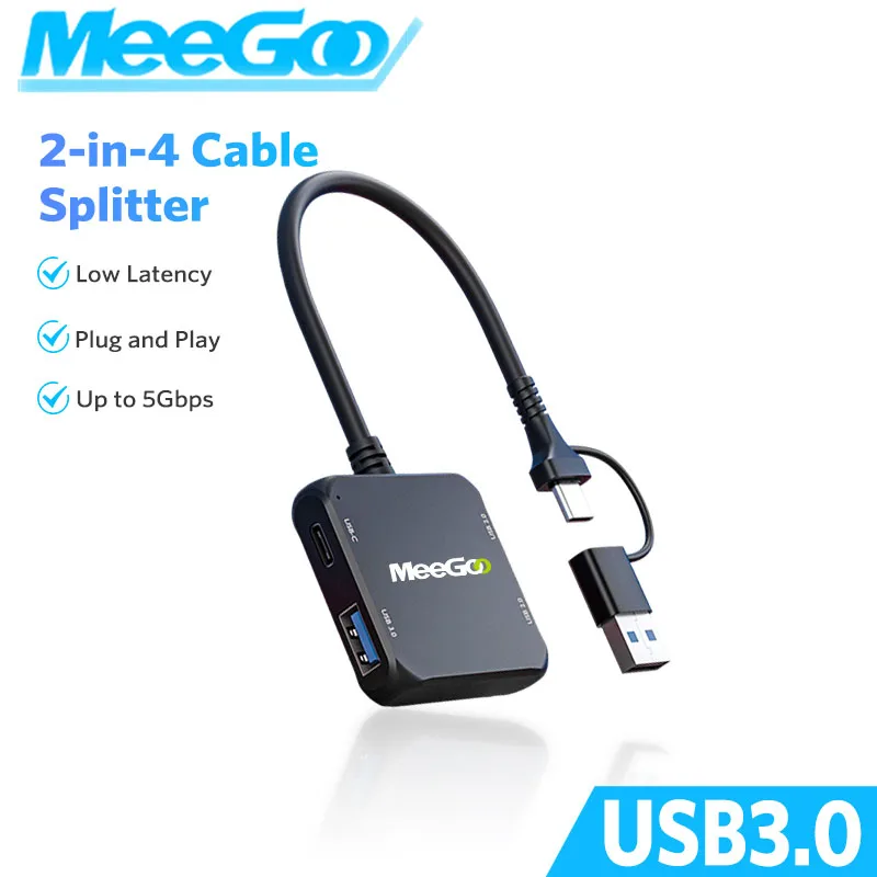 

MeeGoo 2 in 4 Type C USB Hub Multi Splitter Adapter 5Gbps High Speed Docking Station Slim Portable Data Hub PC Laptop Accessorie