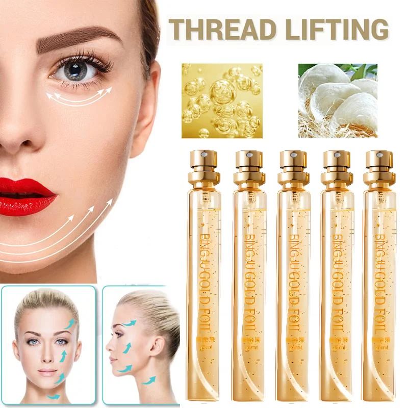 24K Gold Protein Thread Face Serum Set Face Filler Absorbable Collagen Silk Fibroin Line Lifting Anti Aging Essence Skin Care