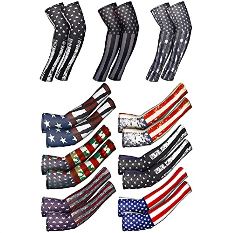 

9 Pairs American Independence Arm Sleeves USA Flag Cooling Arm Covers Sun Protection Guards Unisex Sports Basketball Cycling Am