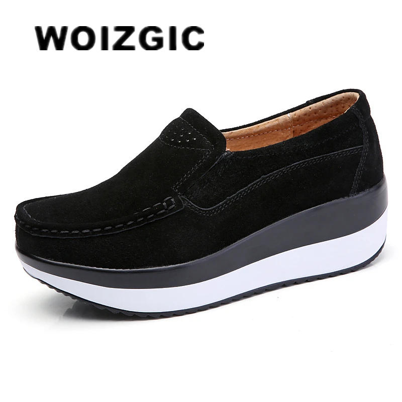 WOIZGIC-zapatos planos de ante de vaca para mujer, mocasines de plataforma, elegantes, sin cordones, PX-3213