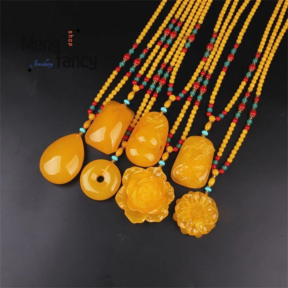 Amber Beeswax Sweater Chain Natural Stone Pendant Charms Fashion Fine Jewelry Men Women Amulets Luxury Souvenir Holiday Gifts