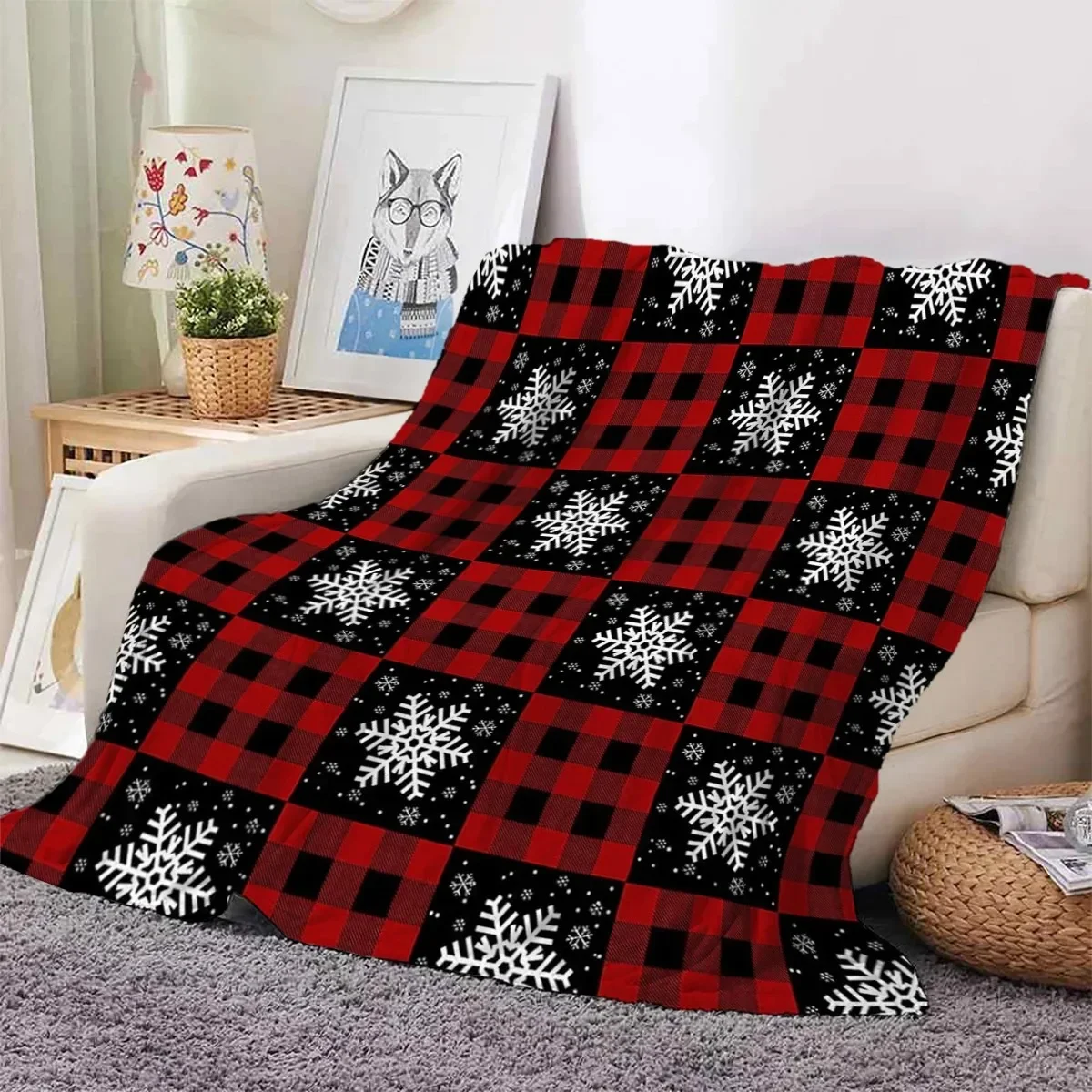 

Christmas Classic Red Plaid Print Thickened Flannel Blanket, Warm, Skin-friendly, Suitable for Office, Home, Travel, Camping
