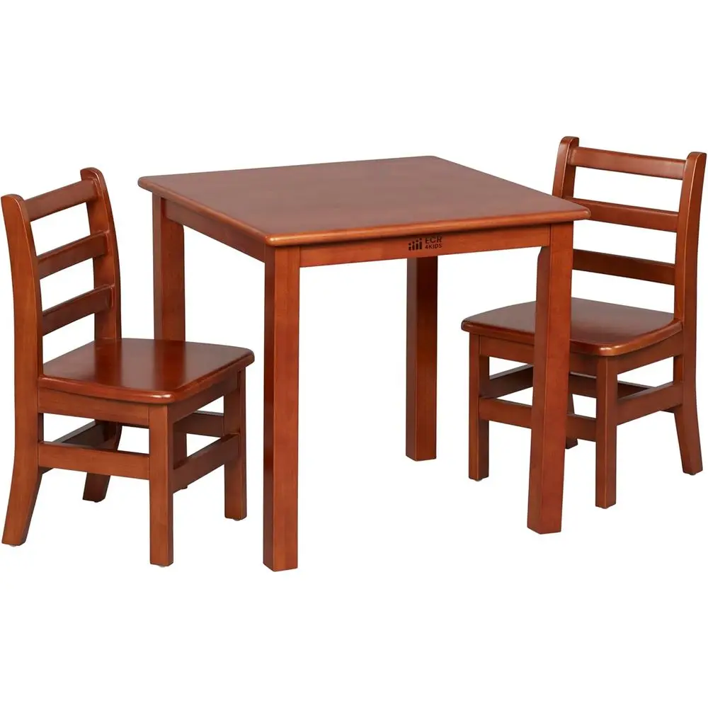

24 x 24 Kids Wooden Table and Chairs Set, 12 Seat Height, 3-Piece, in Walnut Finish