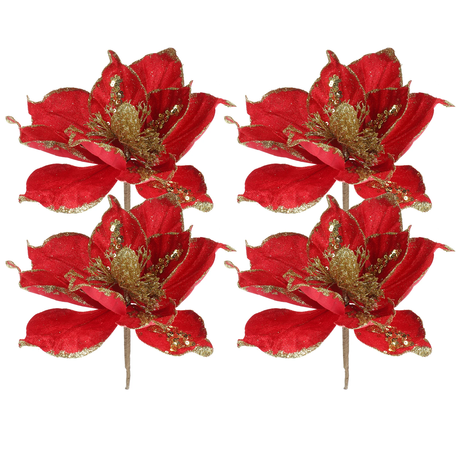 

4 Pcs 22cm Red Artificial Poinsettia Flowers for Christmas Tree Wreath Vase Decorations XmasFlowers Christmas Decor