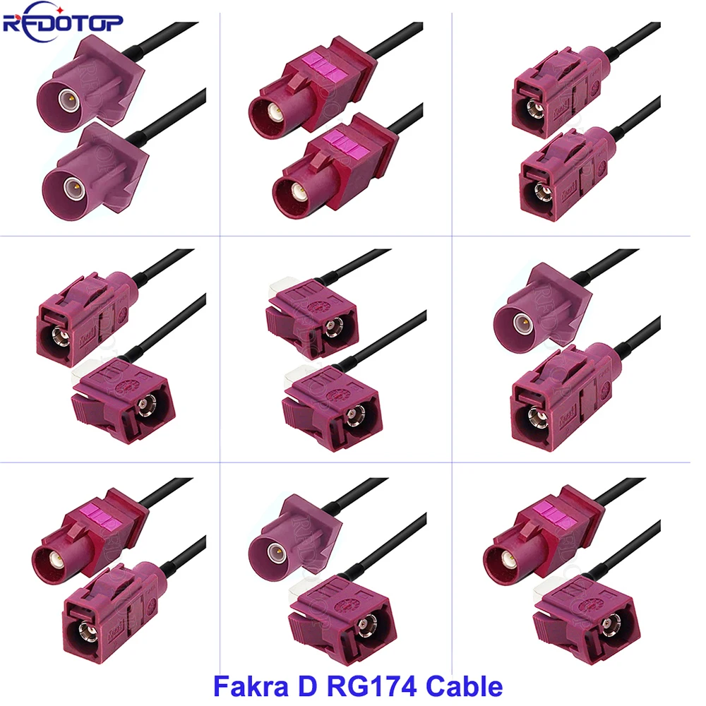 1 peça RG-174 bordeaux roxo fakra d código macho fêmea rg174 trança para gsm rf coaxia cabo de extensão fakra jumper 10cm ~ 20m