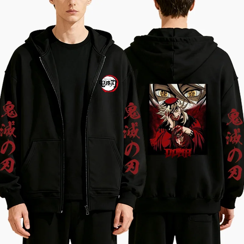 ملابس للرجال أنيمي شيطان القاتل دوما قلنسوة بسحاب الرجال الخريف الشتاء Harajuku الهيب هوب Y2K البلوز القمم البلوز سترة معطف #1