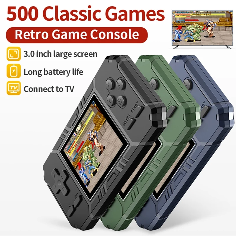 Retro Portable Mini Handheld Game Console 8-Bit 3.0 Inch Color Screen LCD Game Player Built-In 500 Games