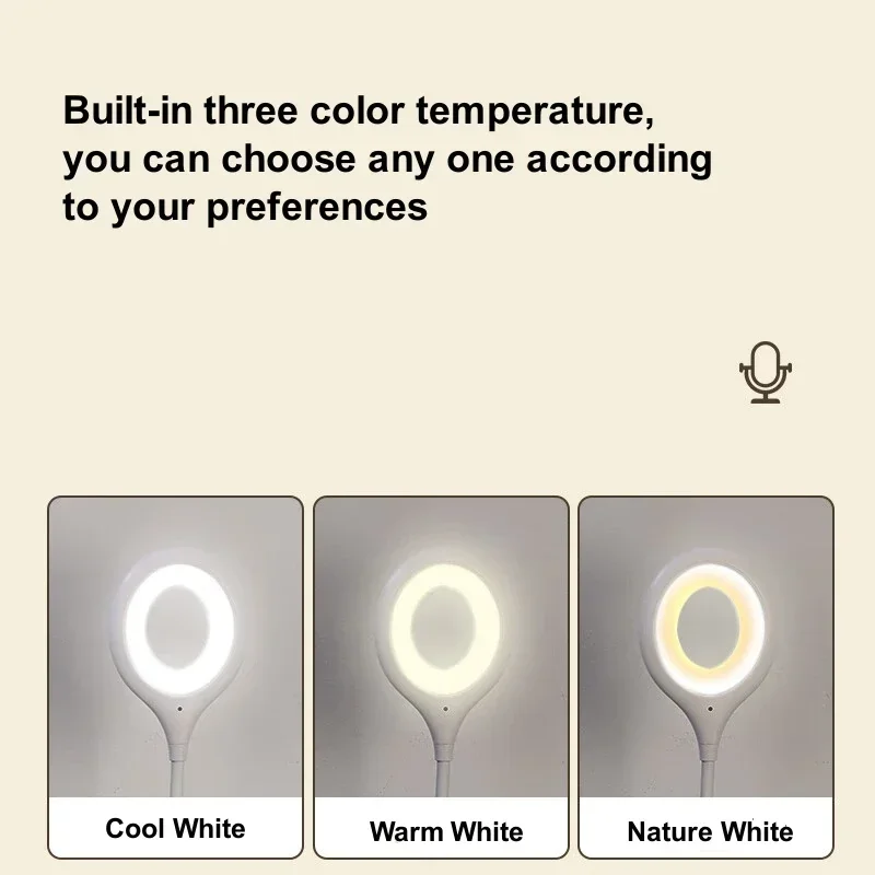 Умный светодиодный ночник с голосовым управлением, USB, 5 В, портативная настольная лампа для чтения, звуковой датчик, подсветка с регулируемой яркостью, 3 цвета
