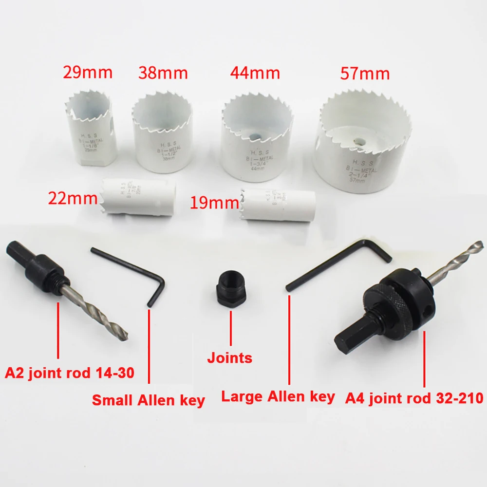 9x M42 High Speed Steel Hole Saws Drill Tool Kit 19-57mm Saw Cup Wood Cutter Drill Bit For Cutting Wood Aluminum Plate Plastic