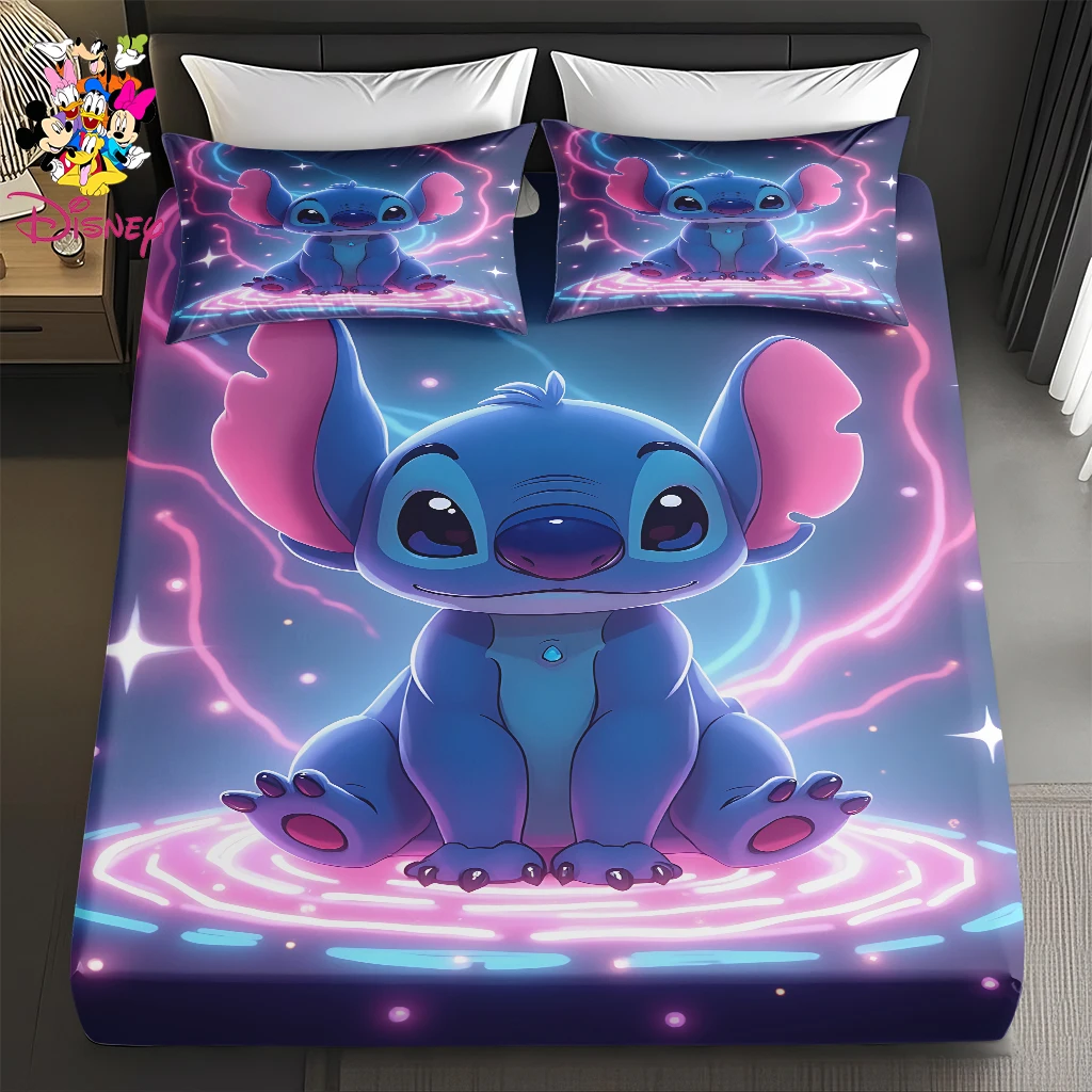 2/3pcs Disney Cyber Neon Stitch Fitted Sheet Set Digital Print Comfortable Cute Soft Comfortable Cute Soft