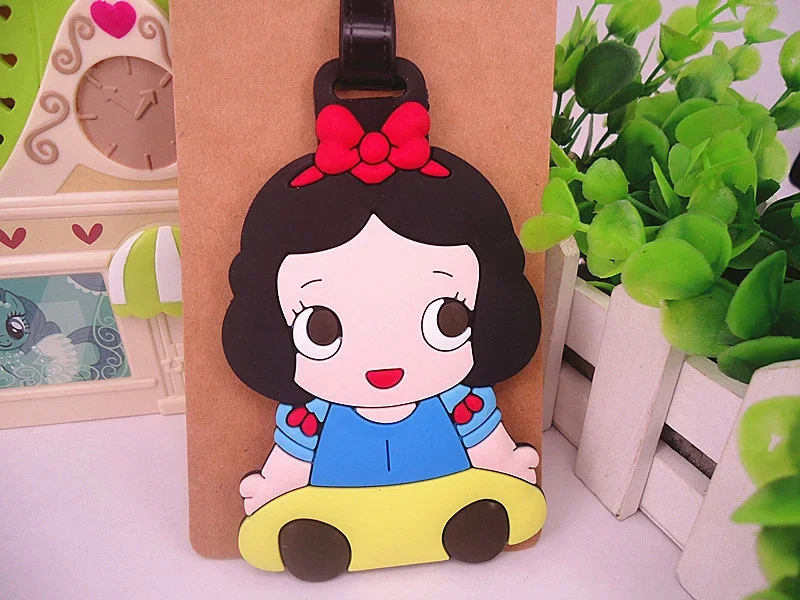 Disney Princess Luggage Tag Snow White Elsa Anime Figure Suitcase Tag Travel Flight Accessories PVC Baggage Holder Label Pendant