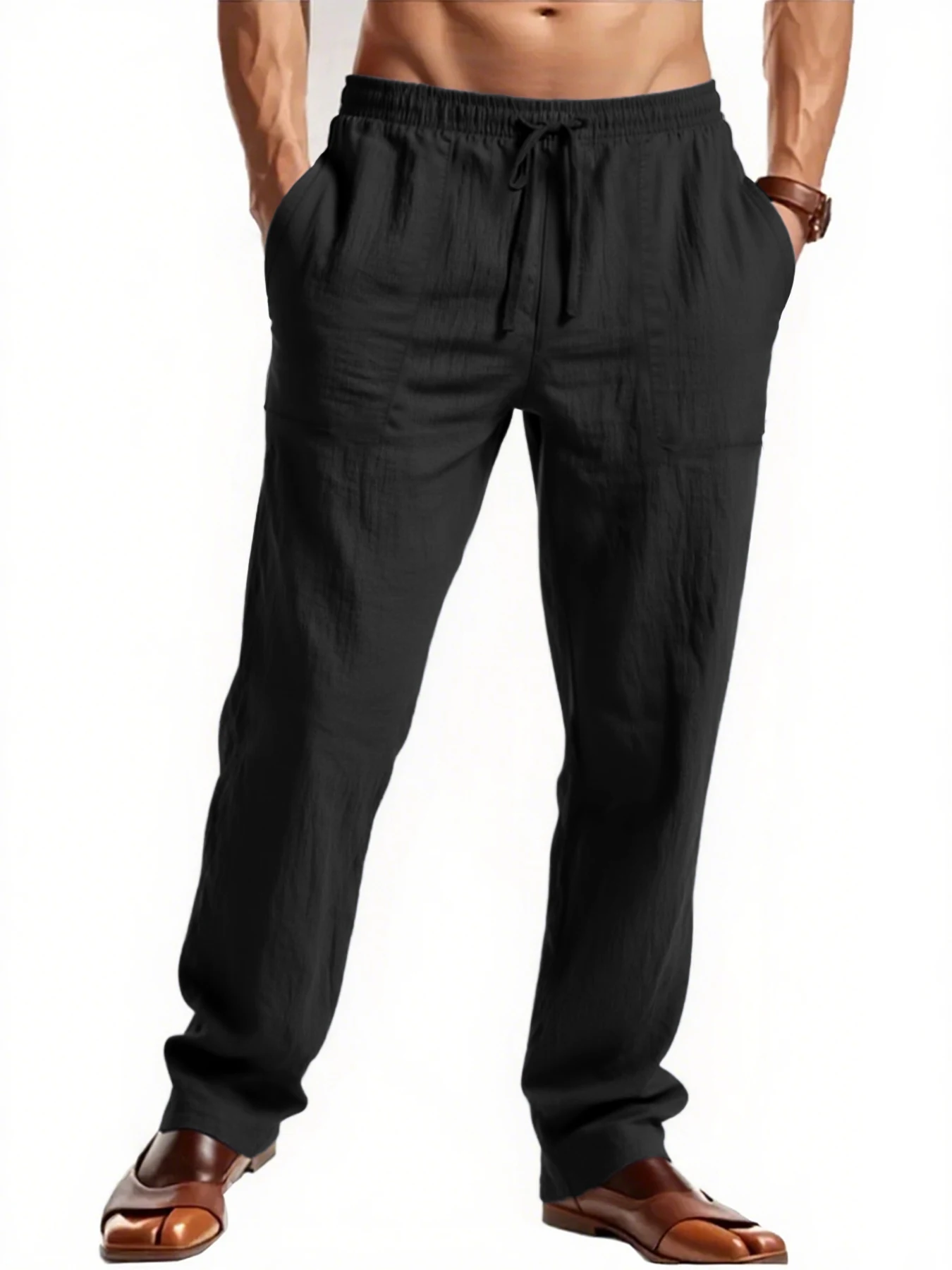 2025 Pantaloni larghi da uomo nuovi Pantaloni estivi leggeri traspiranti tinta unita Pantaloni fitness casual in vita elastica maschile