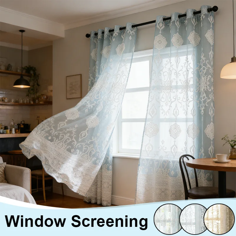 

1 PC Modern Nordic Lace Sheer Curtains Fresh Light Transparent Voile Curtains for Bedroom Bay Window Living Room Home Decor