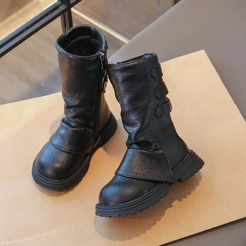 

Korean Style Girls Warm Mid Calf Boots 2026 Autumn and Winter Trendy Versatile Stylish Leather Boots