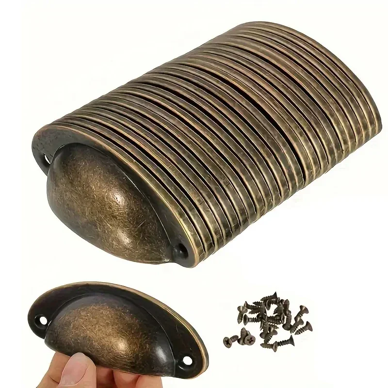 10-個レトロメタルキッチン引き出しキャビネットドアハンドルと家具ノブハンドウェア食器棚アンティーク真鍮シェルプルハンドル