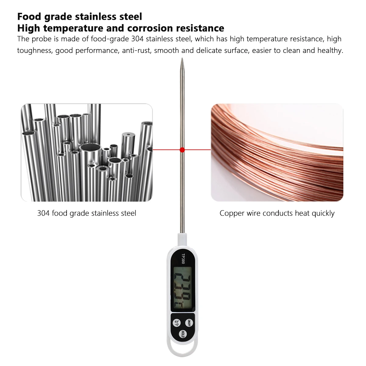 Professional Digital Kitchen Thermometer Barbecue Water Oil Cooking Meat Food Thermometers 304 Stainless Steel Probe Tools