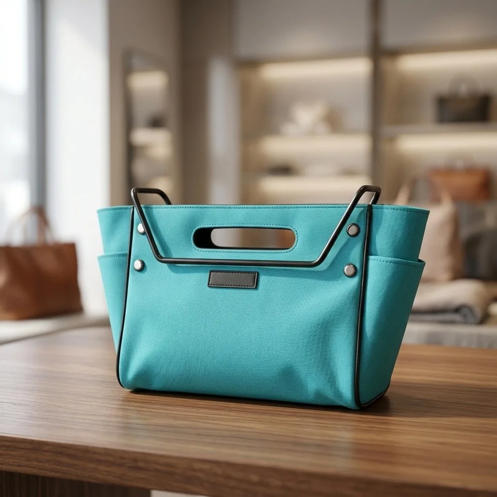 600D Oxford Step Ladder Tool Bag Blue 28x20x10cm with Two Hanging Hooks Spacious Interior Elastic Straps and Side Storage Zones
