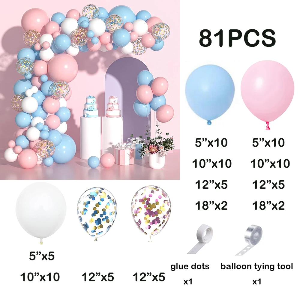 Pink Balloons Garland Arch Kit Pastel Blue Confetti Latex Balloons Birthday Party Gender Reveal Wedding Anniversary Decoration