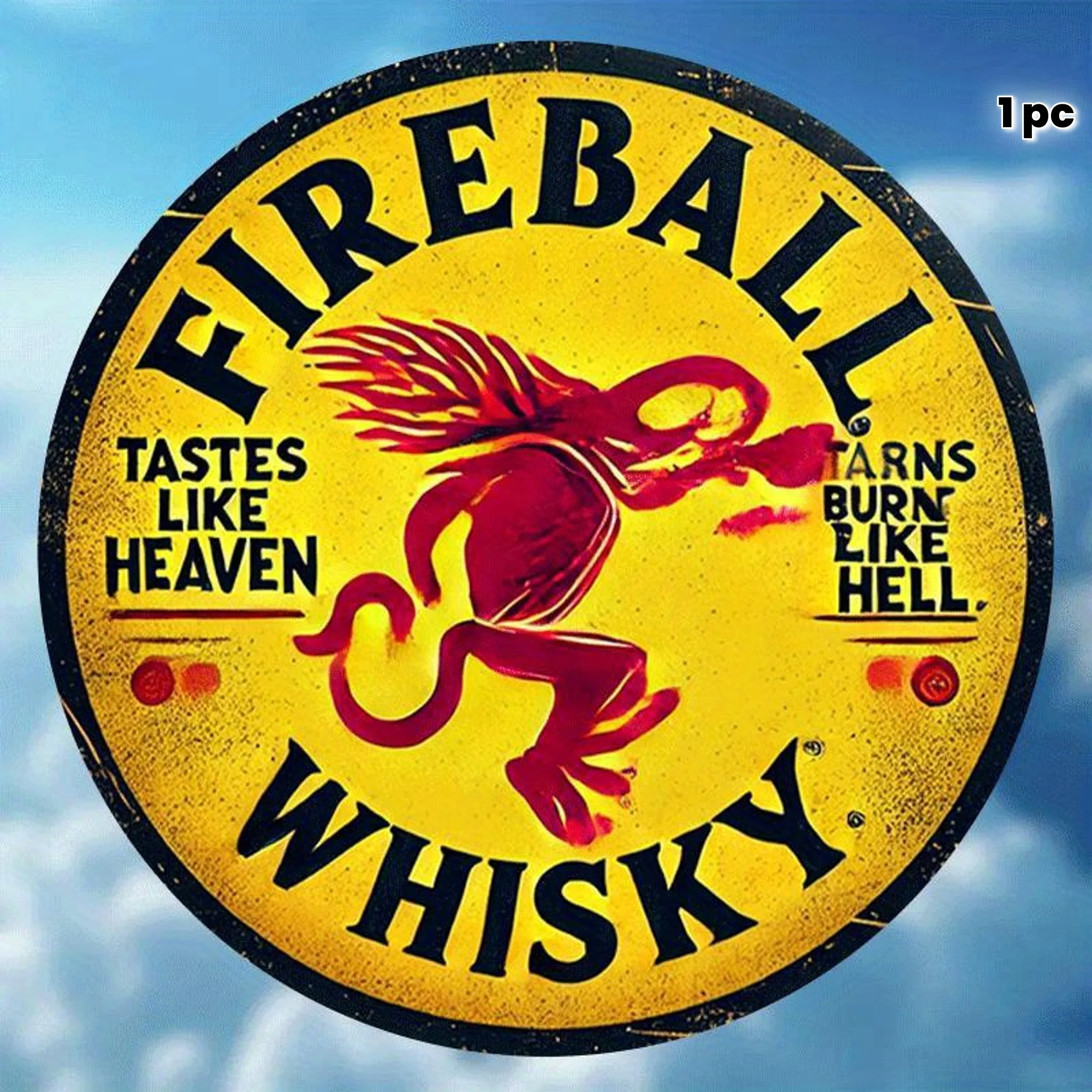 2D 1 قطعة، "Fireball Whisky" علامة معدنية كلاسيكية مستديرة 20.32 سم، لهب الويسكي، للمنزل والفن ديكور الحائط - مثالية للبار