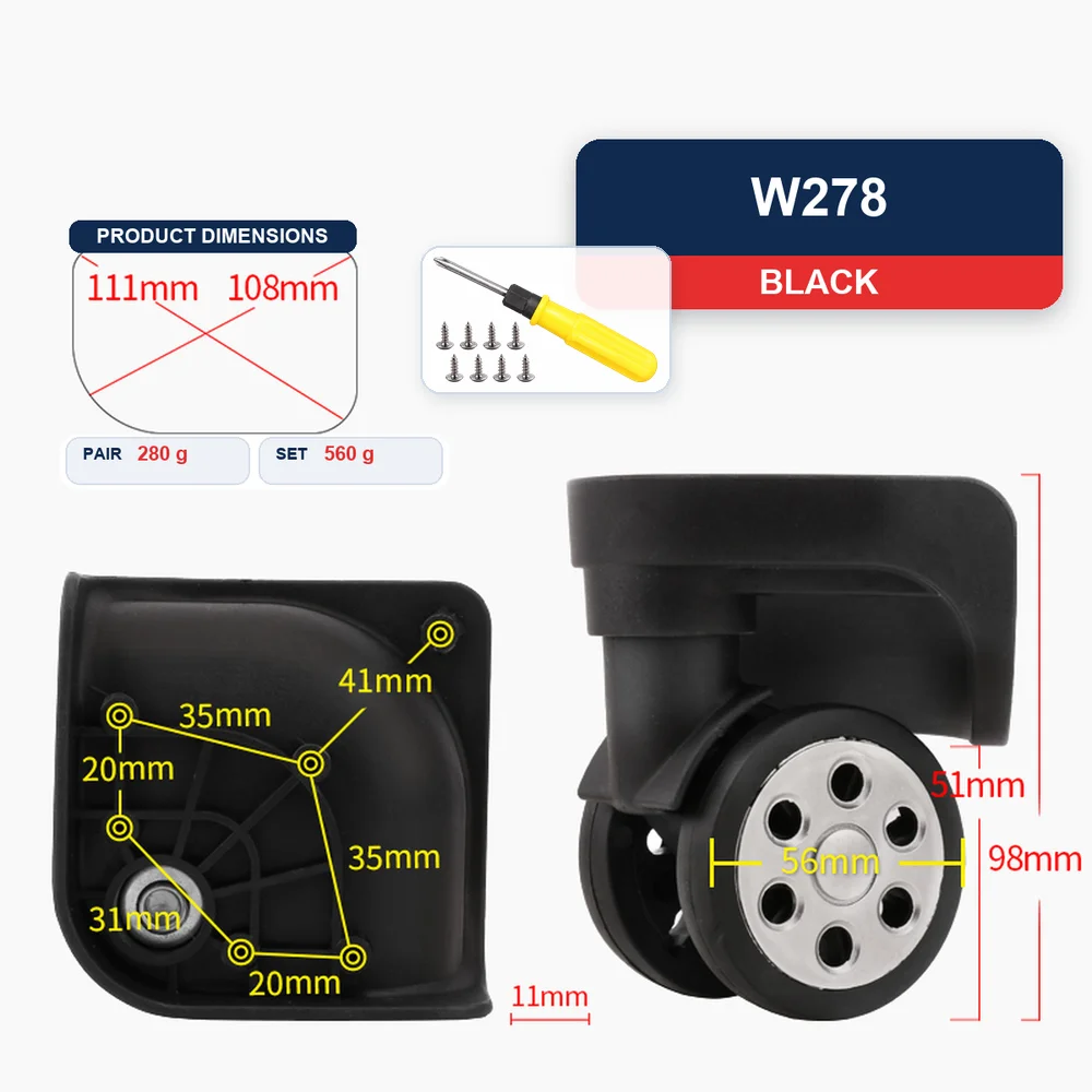 Black Replacement Luggage Wheel For Universal Suitcase Durable Smooth Rolling Silent Caster Repair Part