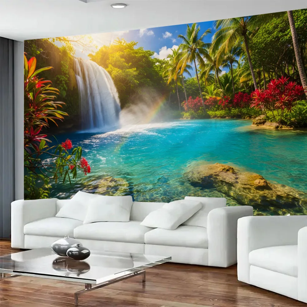 

Beautiful waterfall tapestry wall hanging, landscape background poster hippie living room, bedroom and dormitory wall decoration