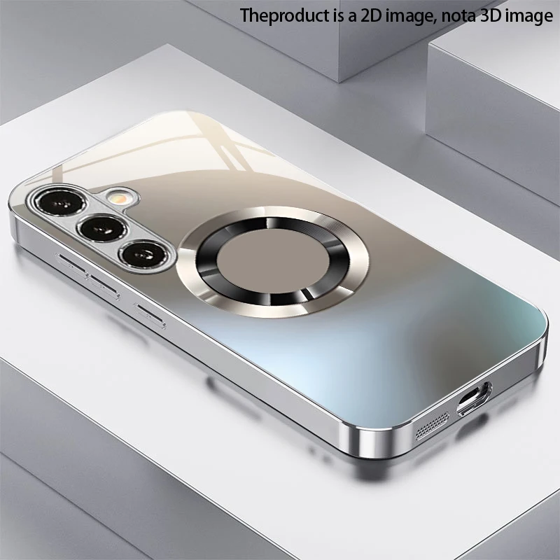 Silver Ring Hollow Lens Pattern 2D Phone Case for Samsung S26 S25 S24 S23 S22 S21 S20 A56 A36 A16 - Glass Protective Cover