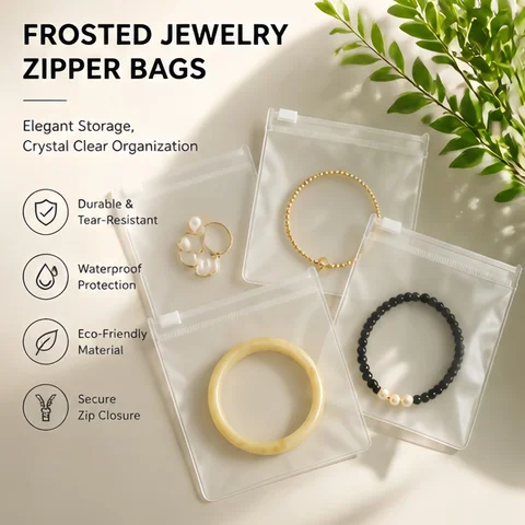 50pcs Jewelry Zipper Bag Transparent EVA Frosted Plastic Storage Envelope Frosted Gift Pouch For Ring Earring Necklace Bracelet