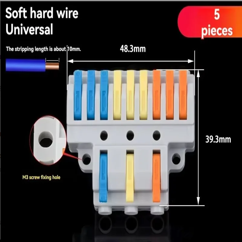 5PCS 3-6/3-9 New Wire Connector Soft And Hard Cable General Mini Press Quick Terminal D3-6 D3-9 Three In Six Out Nine Out image 6