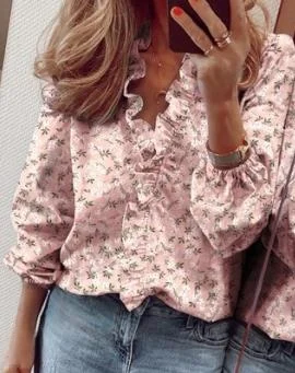 Ele Long Sve V-Ne Dames irt Bloemen Kanten Rand Woon-werk Sle Hoge taille Print Design Overige 00% Stofmix