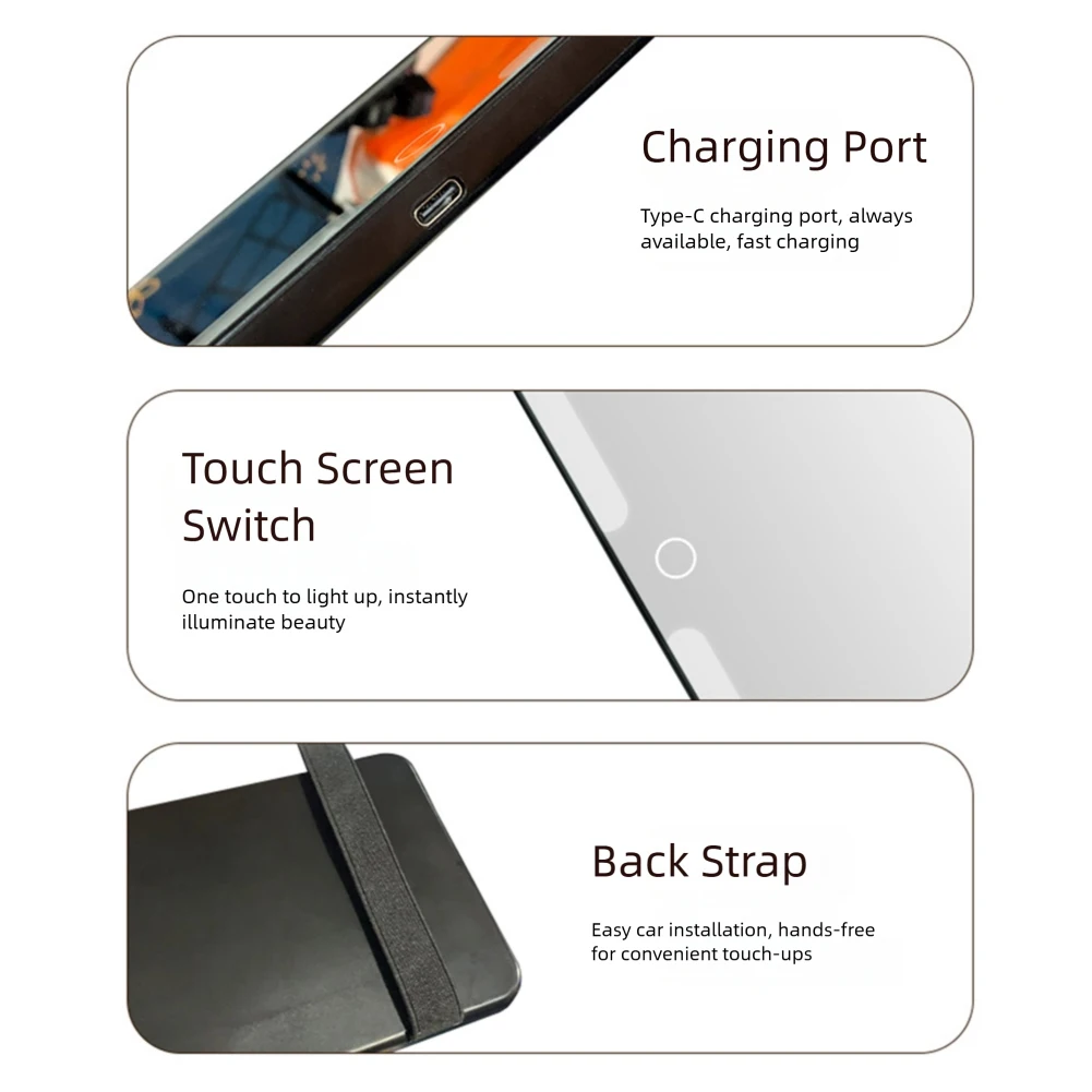 LED-make-upspiegel Auto USB-make-upspiegels LED-spiegelverlichting Aanraakbediening Dimbaar Draagbaar automatisch kijkglas voor op reis