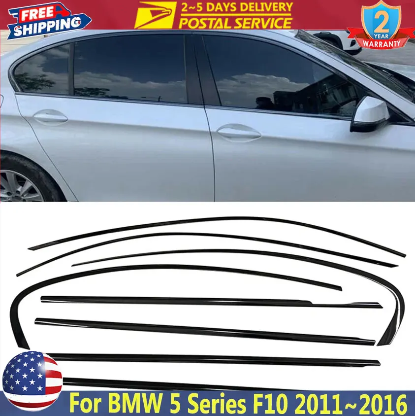 

8PCS For BMW 5 Series F10 2011~2016 Chrome Gloss Black Exterior Window Weatherstrip Strip Trim Seal Door Moulding Deocrative