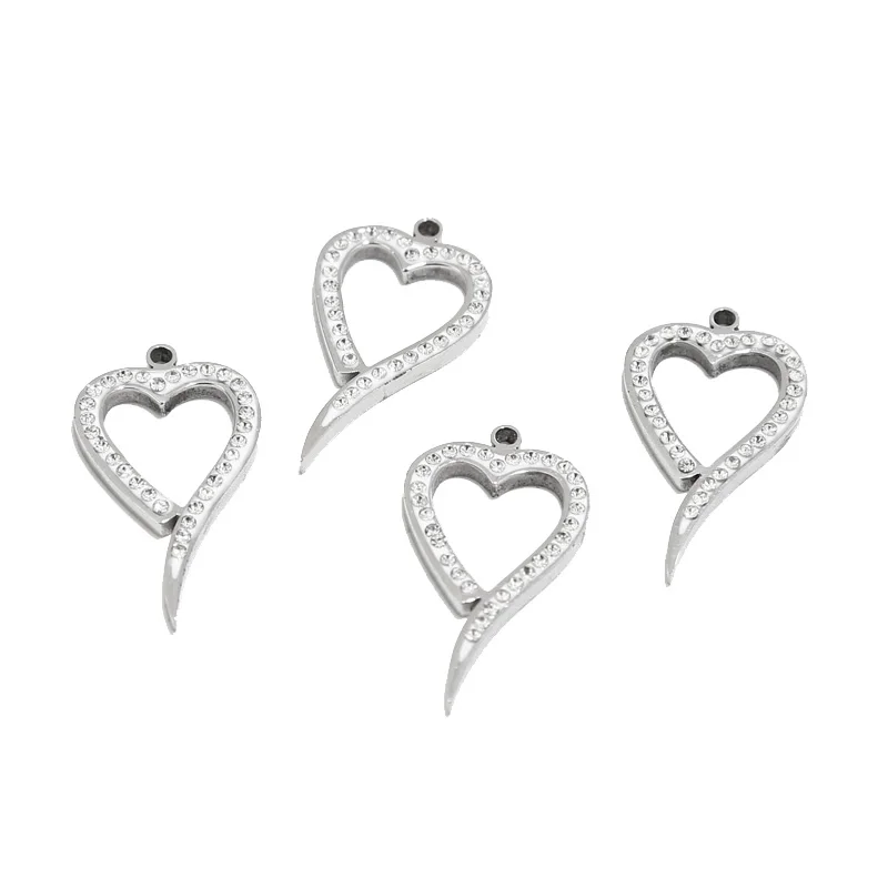 

5pcs Stainless Steel 13*24mm Charm Heart Crystal Pendants Connectors For DIY Necklaces Making Findings Accessories