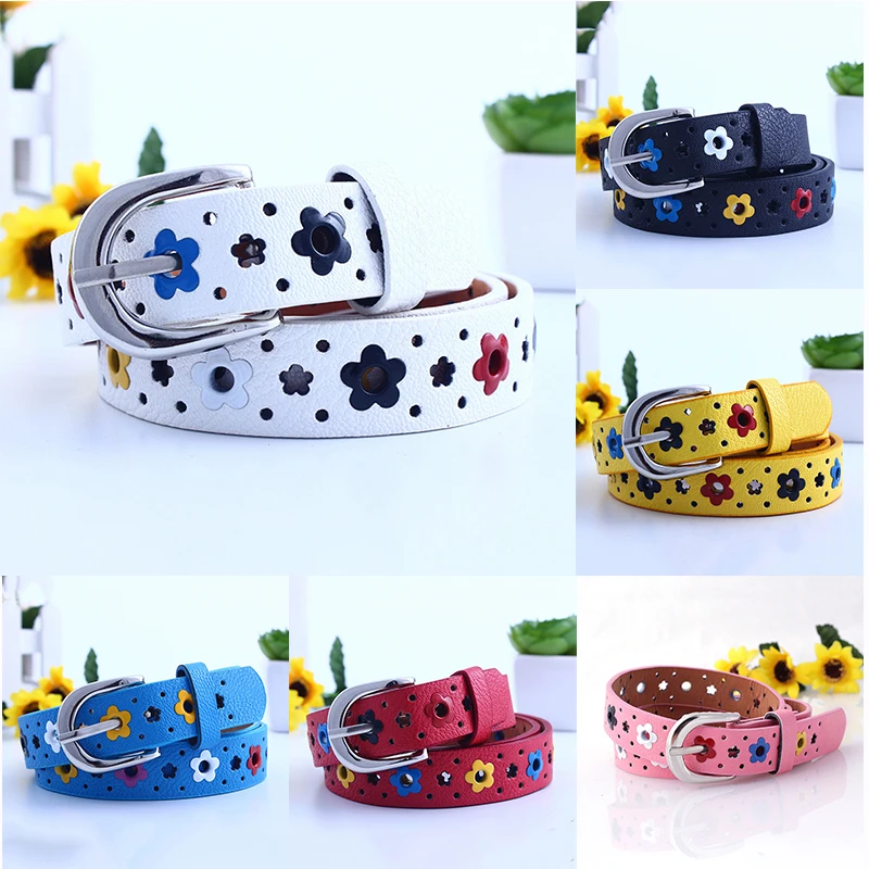 Hollow Butterfly Flowers Children Belt Boys And Girls Brand PU Leather Adjustable Belts Women Waistband Alloy Buckle Waistband