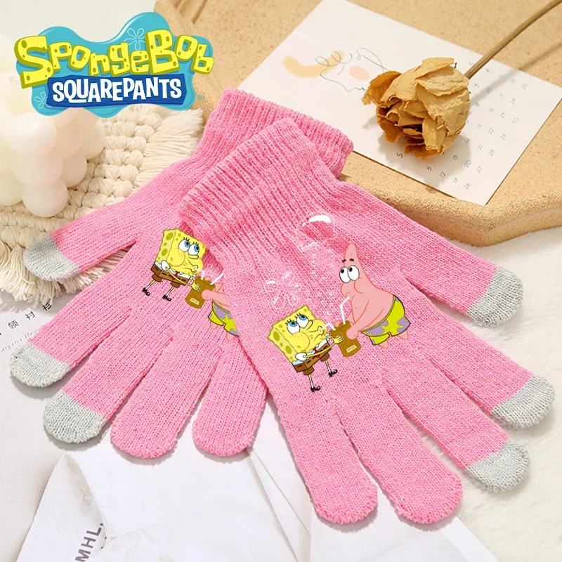 SpongeBob SquarePants Child Glove Kawaii Cartoon Anime Knitted Gloves Winter Warm Boy Girl Thickened Five Finger Mittens Gift