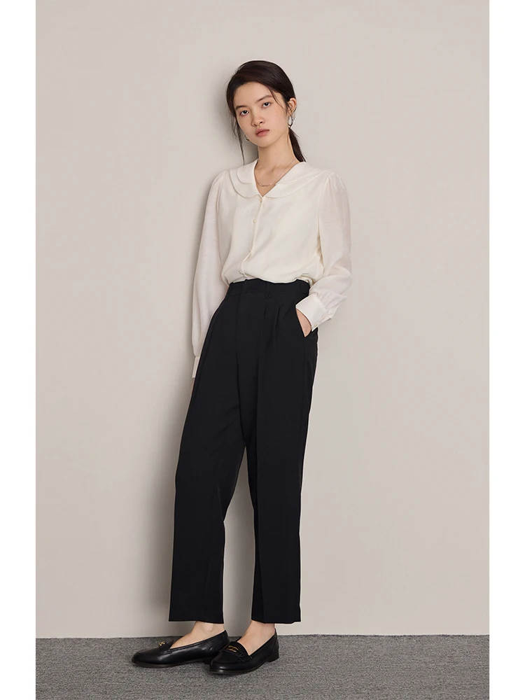 ZIQIAO Simple Micro-cone High-waist Nine-point Pants for Women Autumn New Slimming Commuting Casual Cigarette Pants Female