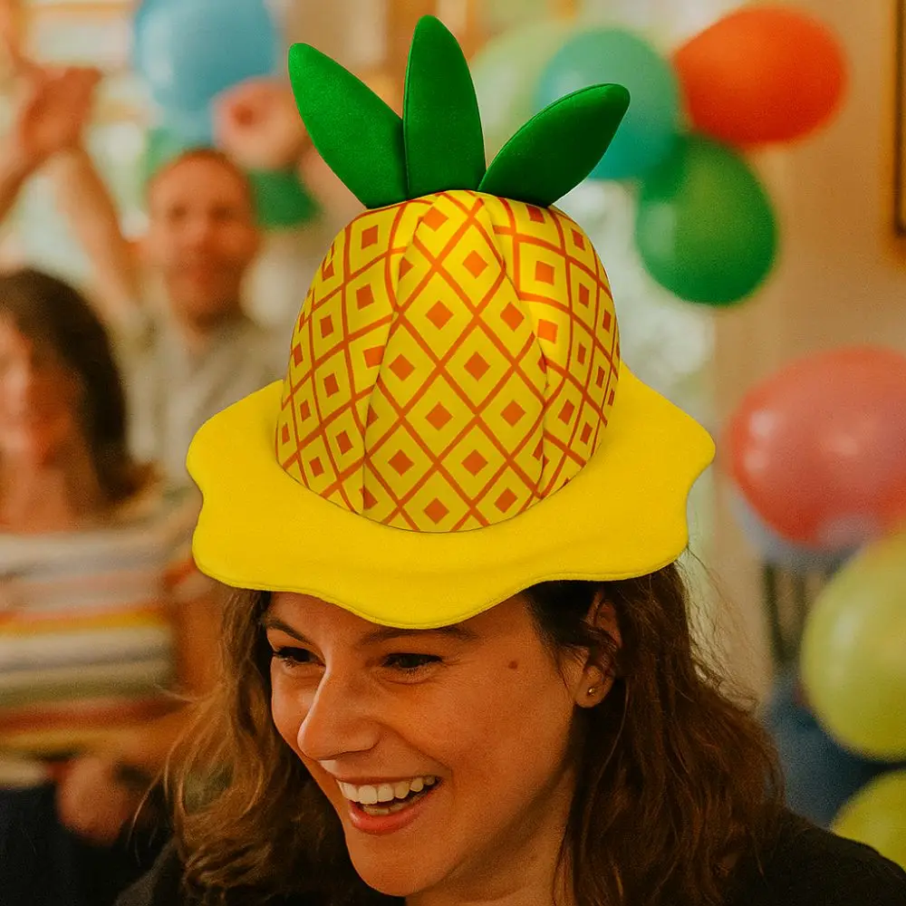 

Novelty Soft Plush Pineapple Hat Funny Comfortable Party Headpiece Adjustable Cartoon Fruit Hat Birthday Decorations